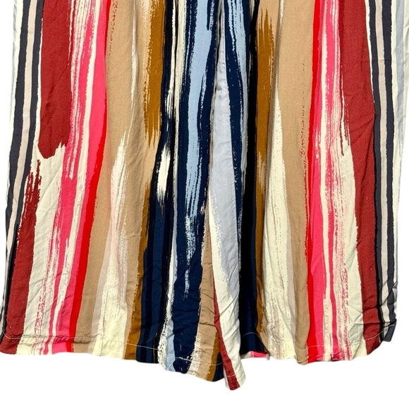 Skies Are Blue Striped Multicolored Wide Leg Boho Artsy High Waist Palazzo Pants - Picture 3 of 10